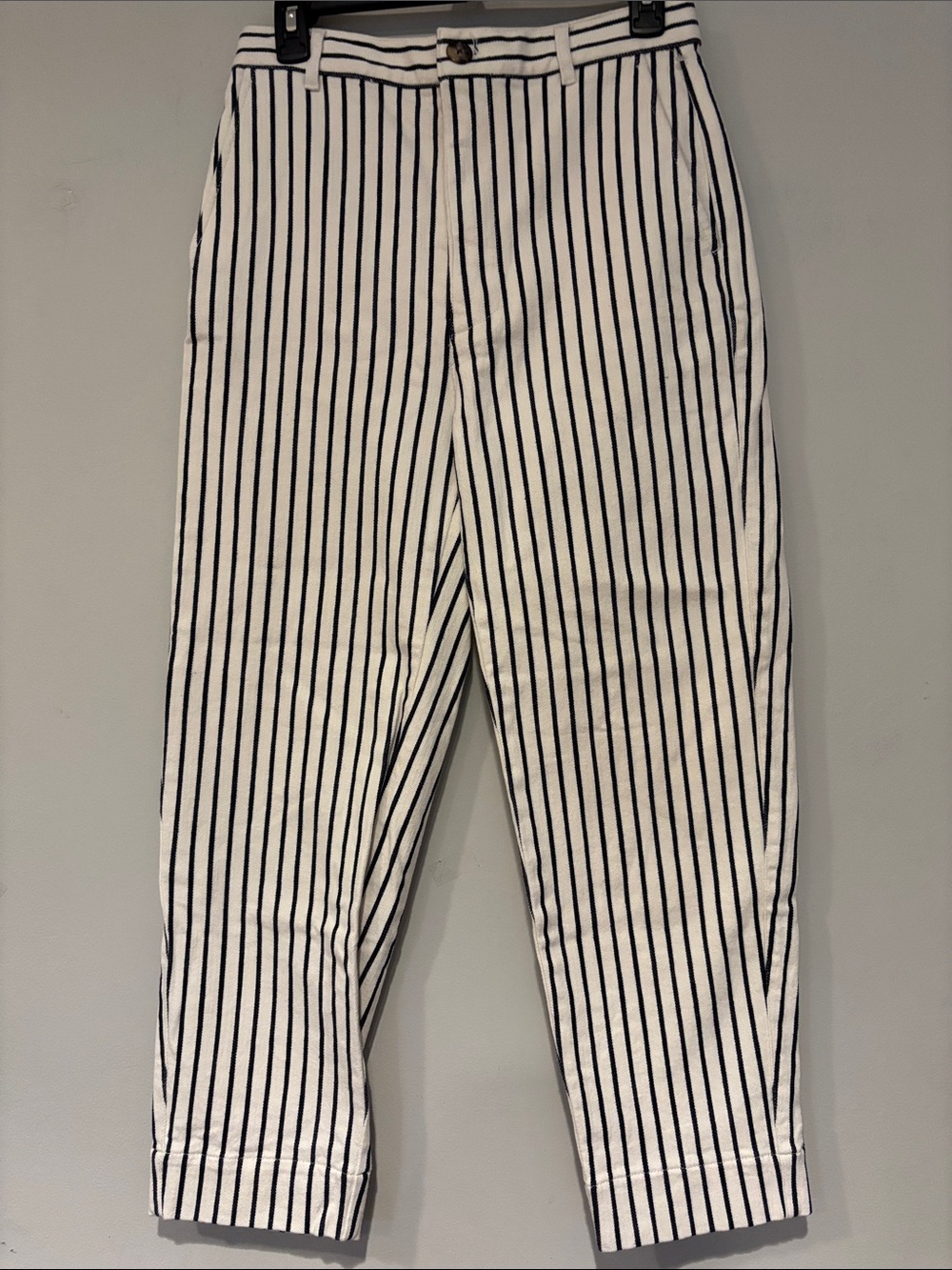 Madewell White Pants with Black Vertical Stripes